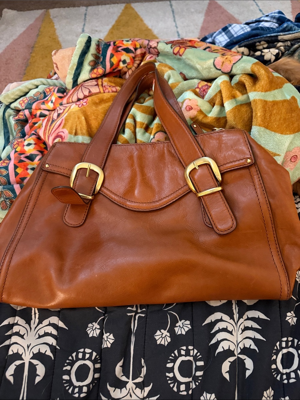 Michael Kors Cognac Brown Leather Shoulder Bag with Gold Hardware
